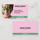 かわいいグリーンとピンクのパーティー絵画顔 名刺 (正面/裏面)