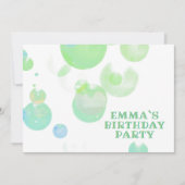 かわいいグリーンとブルーバブル子供の誕生日パーティー 招待状 (正面)