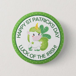 かわいいグリーンとホワイトセントパトリックのユニコーン&クローバー 缶バッジ