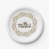 かわいいグリーンと赤のリースとバニー ペーパープレート (正面)