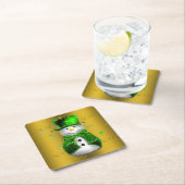 かわいいグリーンと金ゴールド雪だるまクリスマス スクエアペーパーコースター (インサイチュ)