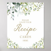 かわいいグリーンのブライダルシャワーレシピカードサイン ポスター (正面)
