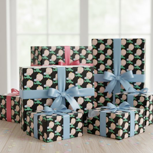 かわいいグリーンのベビーボトル ギフト包装 ラッピングペーパーシート