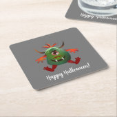 かわいいグリーンのモンスター紙コースター スクエアペーパーコースター (アングル)