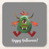 かわいいグリーンのモンスター紙コースター スクエアペーパーコースター (正面)