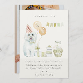 かわいいグリーンのラスティドッグ　あらゆる年齢の誕生日写真パーティー サンキューカード