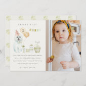 かわいいグリーンのラスティドッグ あらゆる年齢の誕生日写真パーティー サンキューカード (正面/裏面)