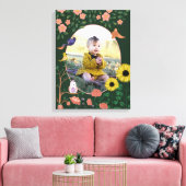 かわいいグリーンの花の新しい赤ちゃんの写真の保育園アート キャンバスプリント (インサイチュ (リビング))