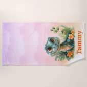 かわいいグリーンアリゲータークラウドスカイガール ビーチタオル (正面)