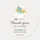 かわいいグリーンイエローディノテーマベビーシャワーありがとう ラウンドシール (正面)