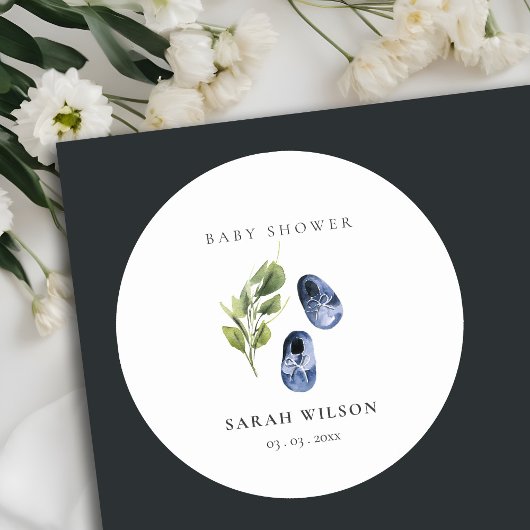 かわいいグリーンインクブルーボーイシューズ葉ベビーシャワー ラウンドシール