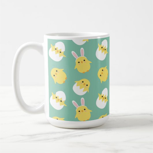 かわいいグリーンイースターチキンウサギの卵 コーヒーマグカップ (左)