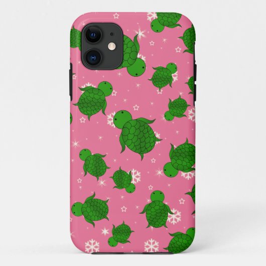 かわいいグリーンウミガメのクリスマスピンクの雪片 Case-Mate iPhoneケース (裏面)