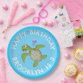 かわいいグリーンウミガメのハッピーカートーパーソナライズされたン ペーパープレート (パーティー)