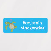 かわいいグリーンウミガメのハッピーカートーパーソナライズされたン ラベル (デザイン1)