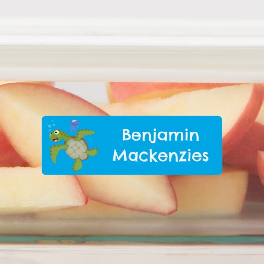 かわいいグリーンウミガメのハッピーカートーパーソナライズされたン ラベル (貼付)