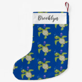 かわいいグリーンウミガメhappy cartoonイラストレーション スモールクリスマスストッキング (裏面)