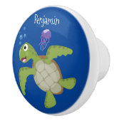 かわいいグリーンウミガメhappy cartoonイラストレーション セラミックノブ (右)