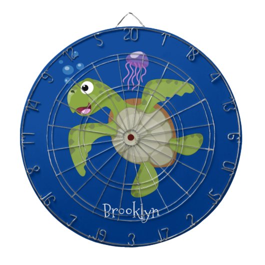 かわいいグリーンウミガメhappy cartoonイラストレーション ダーツボード (正面)