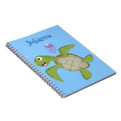 かわいいグリーンウミガメhappy cartoonイラストレーション ノートブック (右側)
