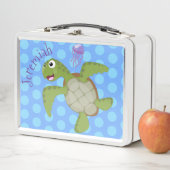 かわいいグリーンウミガメhappy cartoonイラストレーション メタルランチボックス (インサイチュ)