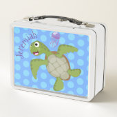 かわいいグリーンウミガメhappy cartoonイラストレーション メタルランチボックス (裏面)