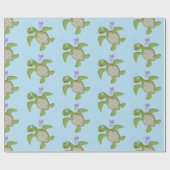 かわいいグリーンウミガメhappy cartoonイラストレーション ラッピングペーパー (フラット)