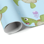 かわいいグリーンウミガメhappy cartoonイラストレーション ラッピングペーパー (ロールコーナー)