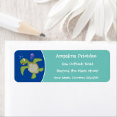 かわいいグリーンウミガメhappy cartoonイラストレーション ラベル (インサイチュ)