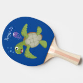 かわいいグリーンウミガメhappy cartoonイラストレーション 卓球ラケット (横)