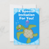 かわいいグリーンウミガメhappy cartoonイラストレーション 招待状 (裏面)