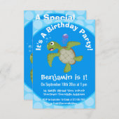 かわいいグリーンウミガメhappy cartoonイラストレーション 招待状 (正面/裏面)