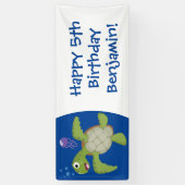 かわいいグリーンウミガメhappy cartoonイラストレーション 横断幕 (縦)