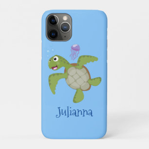 かわいいグリーンウミガメhappy cartoonイラストレーション iPhone 11 proケース