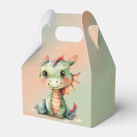 かわいいグリーンオレンジのドラゴンボーイベビーシャワーありがとう フェイバーボックス (裏面サイド)
