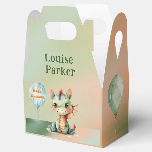 かわいいグリーンオレンジのドラゴンボーイベビーシャワーありがとう フェイバーボックス (オープン)