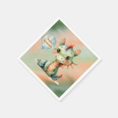 かわいいグリーンオレンジのドラゴンボーイベビーシャワー スタンダードカクテルナプキン (角)