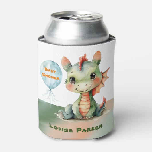 かわいいグリーンオレンジのドラゴンボーイベビーシャワー 缶クーラー (缶正面)