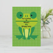 かわいいグリーンカエルとドットパーティの招待状 招待状 (スタンド正面)