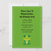 かわいいグリーンカエルとドットパーティの招待状 招待状 (裏面)