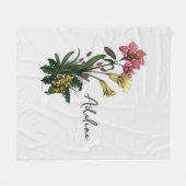 かわいいグリーンカエルとユリの植物フローラ フリースブランケット (正面(横))