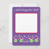 かわいいグリーンカエルのクリスマスサンタハット漫画の紫 シーズンカード (裏面)