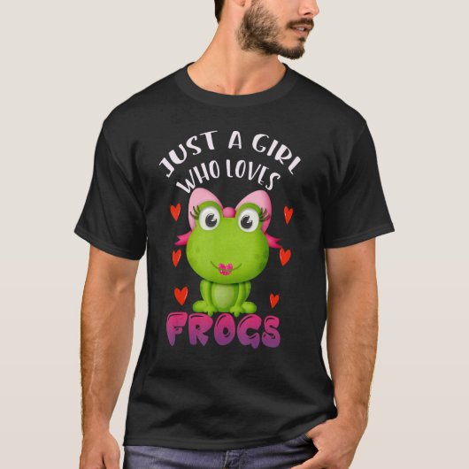かわいいグリーンカエルのコスチュムを愛する少女 Tシャツ (正面)
