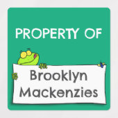 かわいいグリーンカエルのサインパーソナライズされた漫画 ラベル (デザイン1)