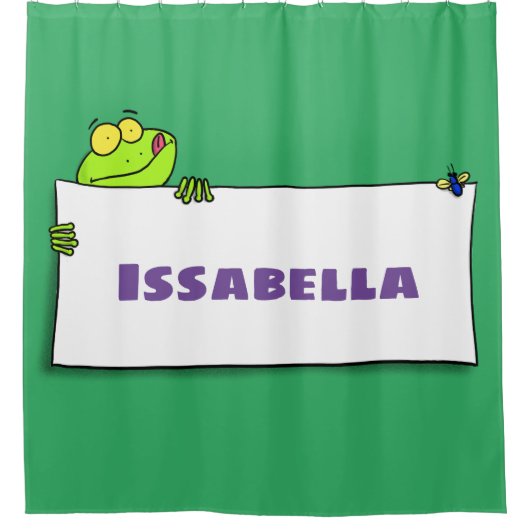 かわいいグリーンカエルのサイン漫画イラストレーション シャワーカーテン (正面)
