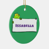 かわいいグリーンカエルのサイン漫画イラストレーション セラミックオーナメント (右)