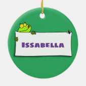 かわいいグリーンカエルのサイン漫画イラストレーション セラミックオーナメント (裏面)