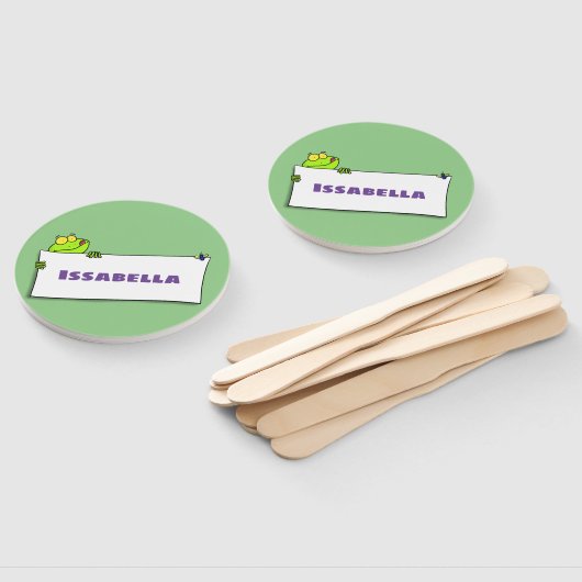 かわいいグリーンカエルのサイン漫画イラストレーション ハンドファン (組立なし)