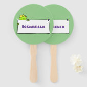 かわいいグリーンカエルのサイン漫画イラストレーション ハンドファン (正面&裏面)