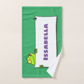 かわいいグリーンカエルのサイン漫画イラストレーション バスタオルセット (ハンドタオル)